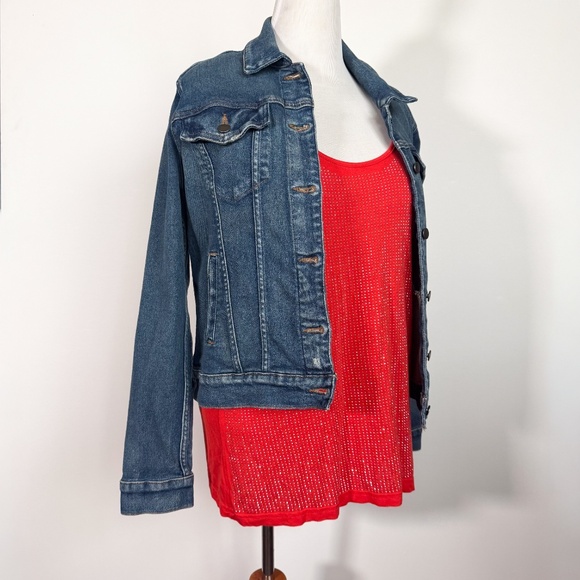 I jeans by Buffalo Vibrant Red Orange Studded Sparkly Racerback Tank Top Size LG - Picture 13 of 16